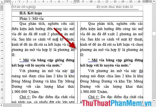 Kết quả sau khi điều chỉnh khoảng cách giữa các cột