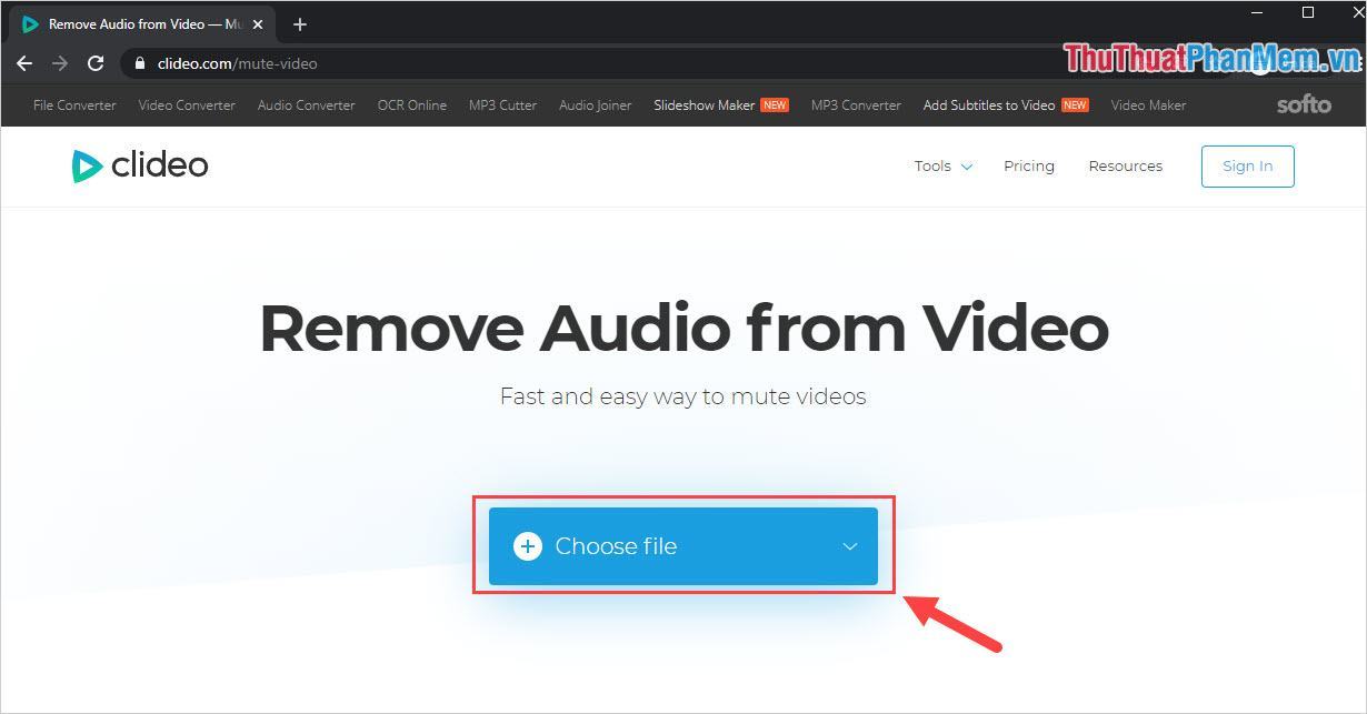 Chọn Choose File để upload file Video cần xóa lên hệ thống