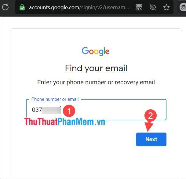 Nhập số điện thoại dùng để verify Gmail và nhấn Next