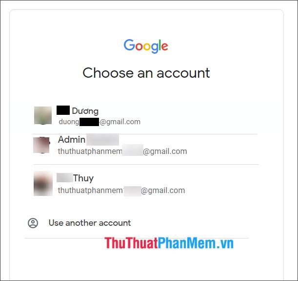 Bạn sẽ nhận được một danh sách các tài khoản có địa chỉ email
