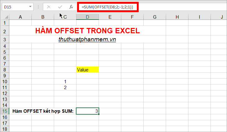 Sử dụng hàm OFFSET kết hợp với SUM .  chức năng