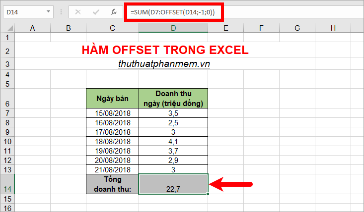 Áp dụng hàm OFFSET để tự động thay đổi khi thêm dữ liệu mới