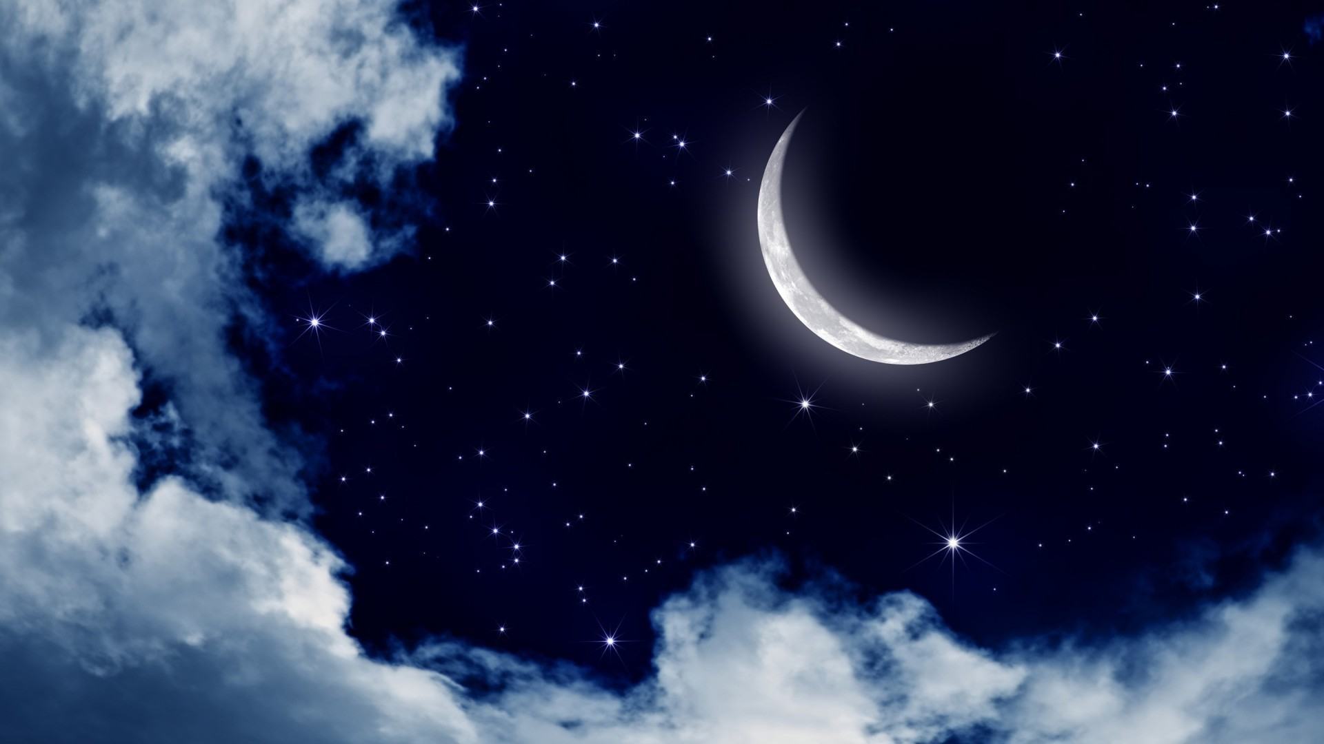 Hình nền laptop bầu trời đêm trăng sao và những đám mây tuyệt đẹp