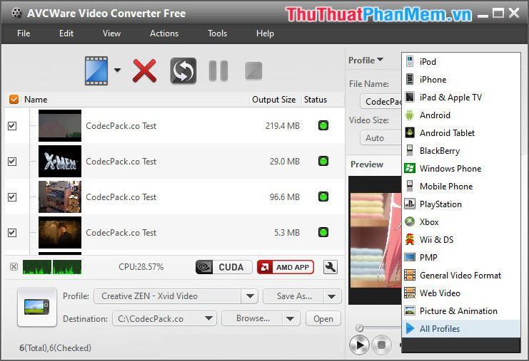 Giao diện phần mềm AVCWare Video Converter