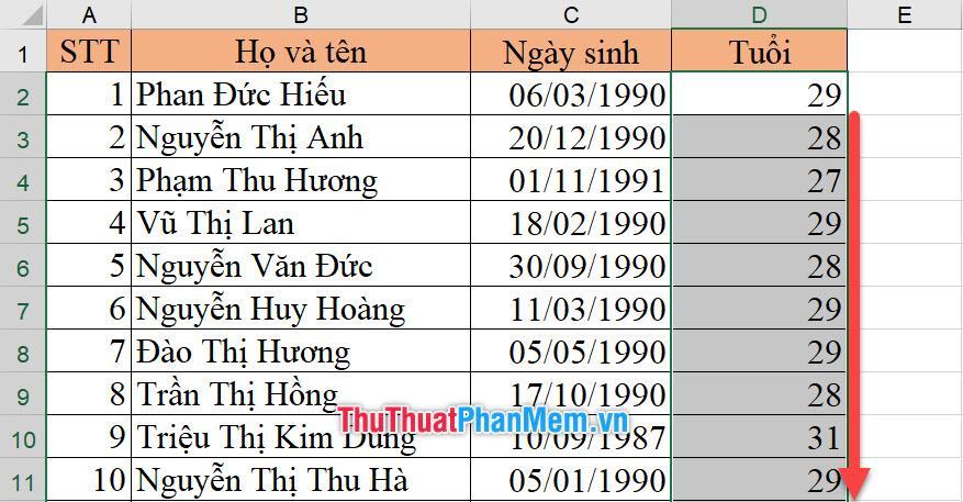 Hàm ví dụ DATEDIF 2