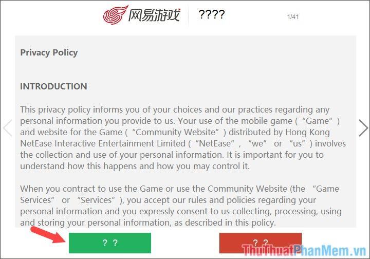 Bấm vào ô vuông màu xanh để đồng ý với các điều khoản của NetEase
