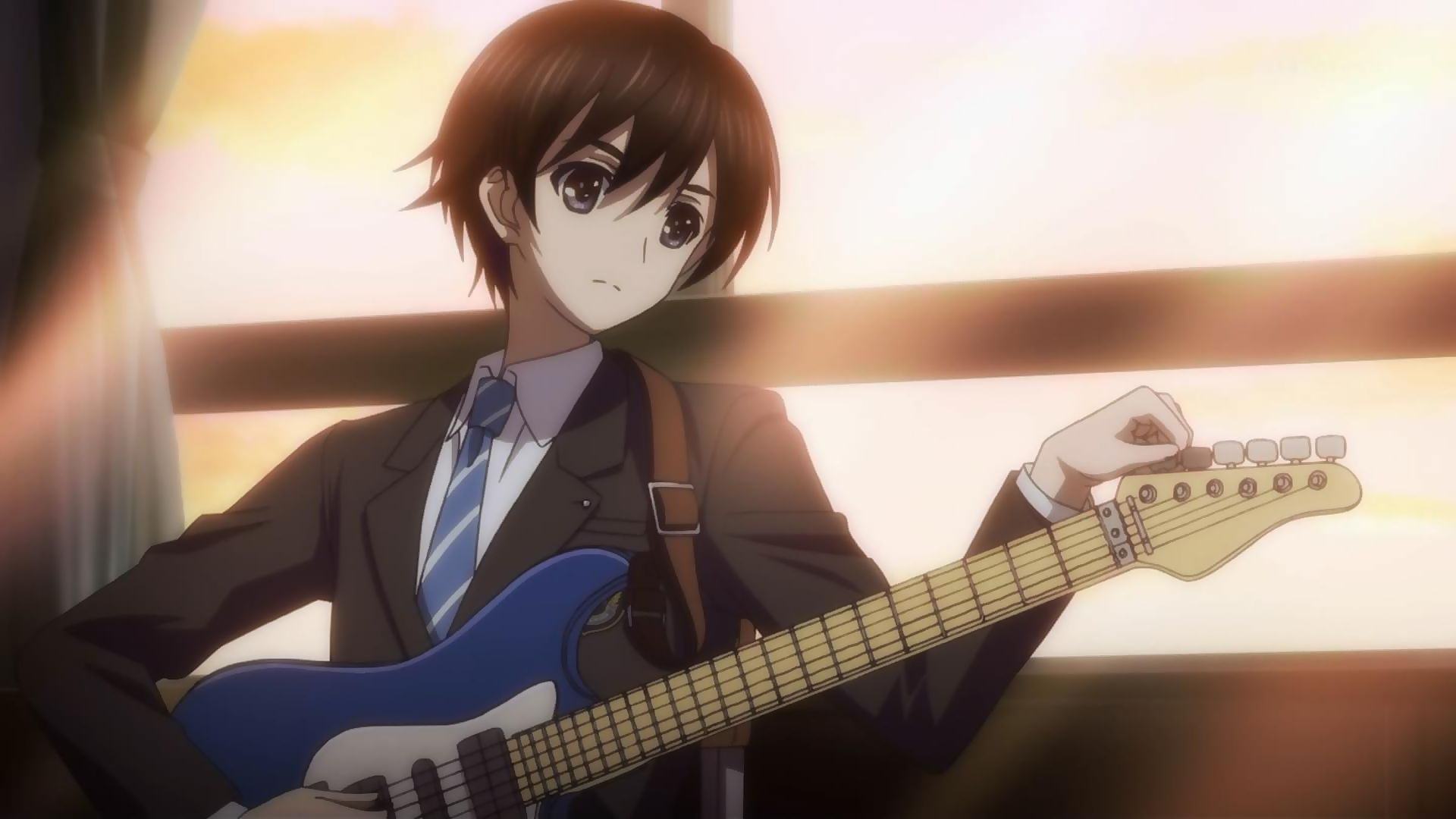 Cậu bé đẹp trai với cây đàn guitar anime