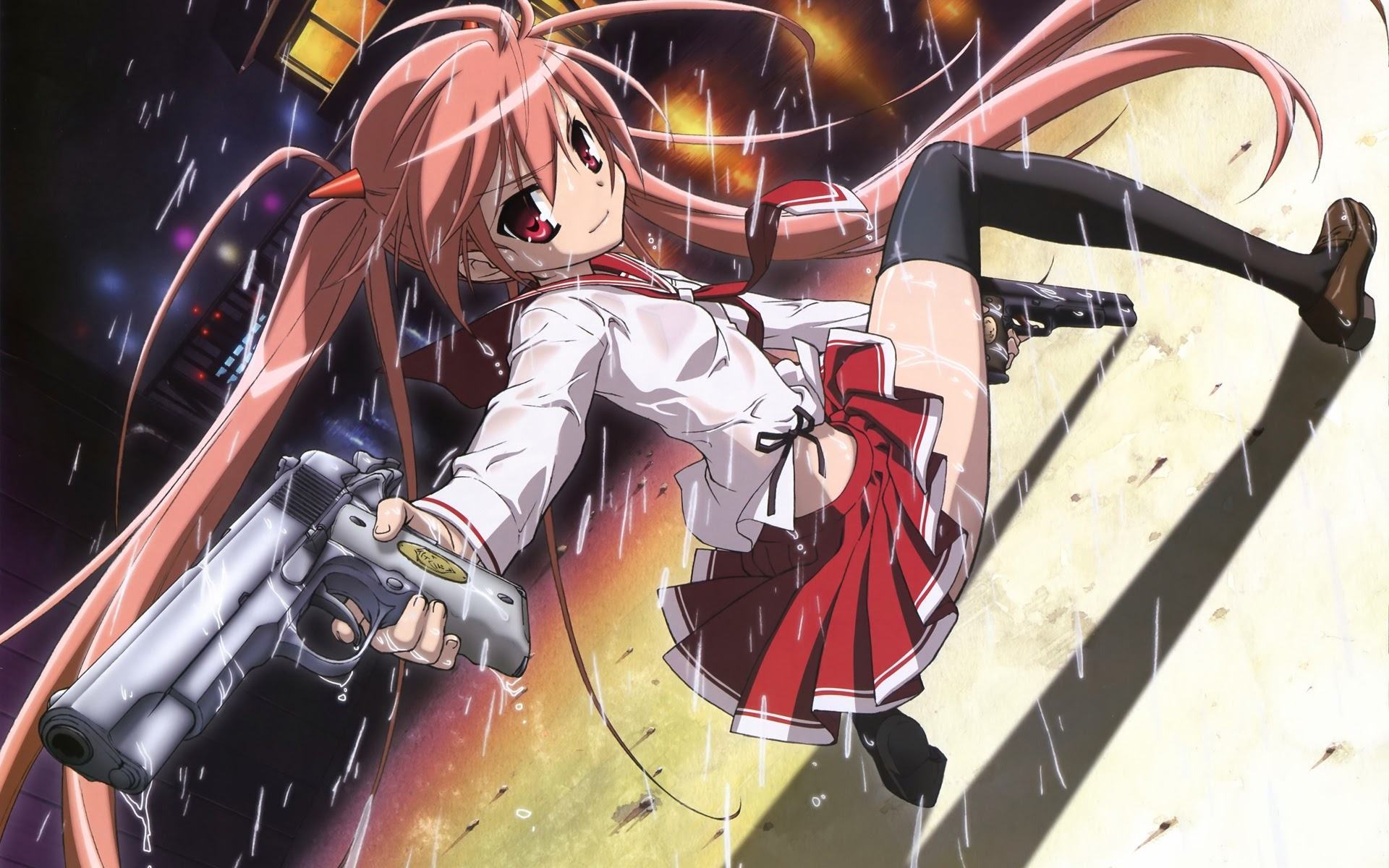 Cô gái anime dễ thương dễ thương cầm súng