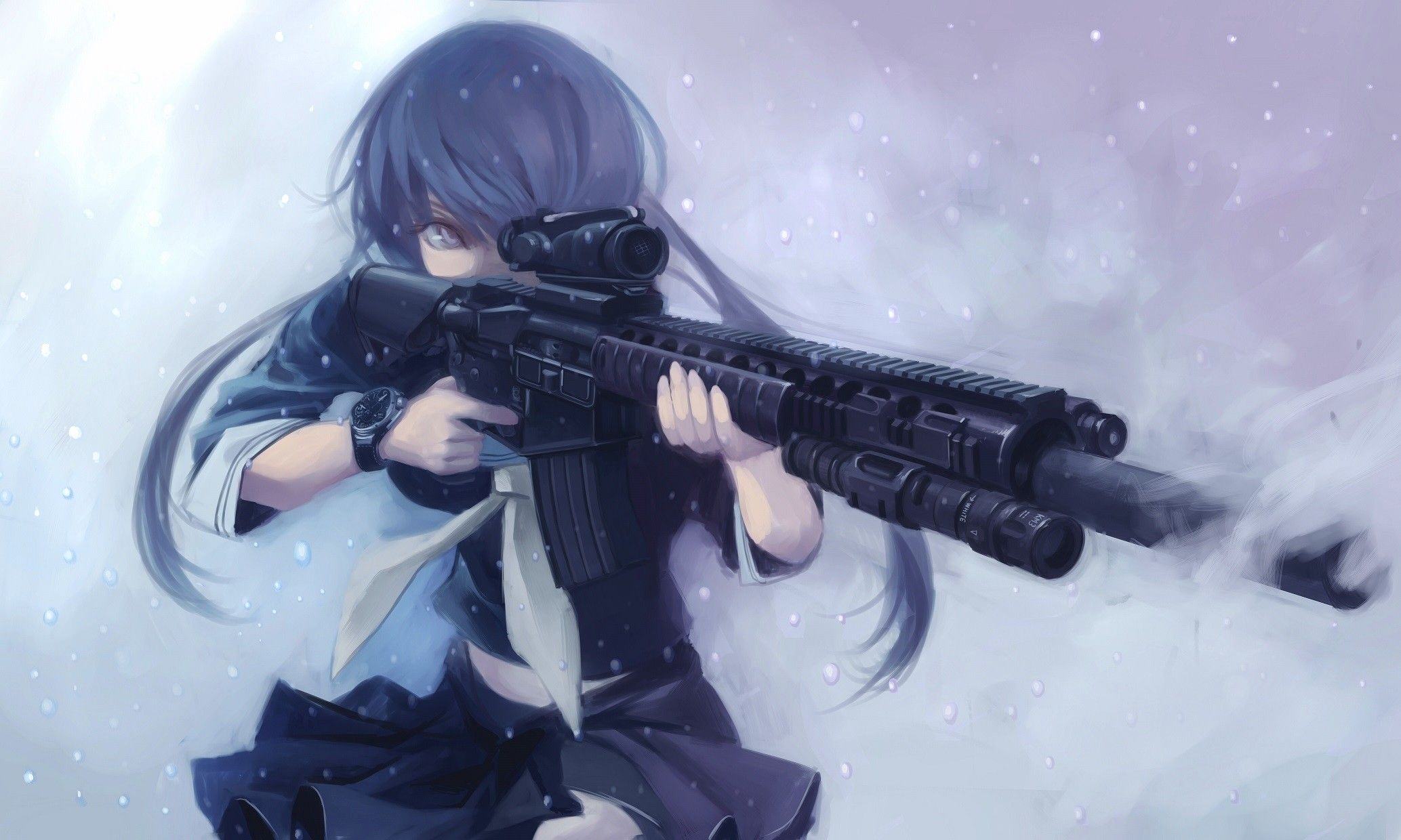 Cô gái anime dễ thương cầm súng
