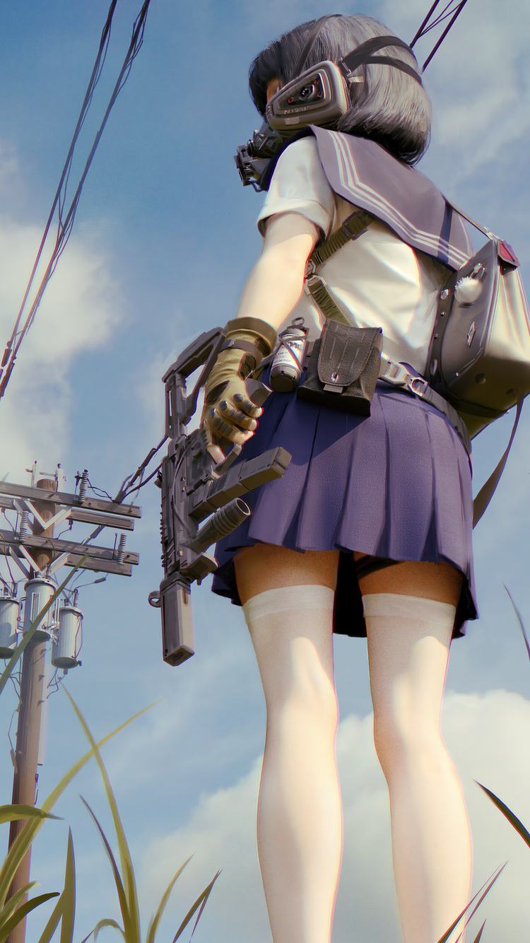 Cô gái Anime dễ thương cầm súng