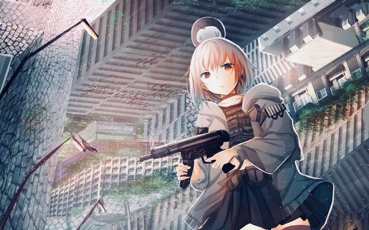 Hình nền anime girl cầm súng