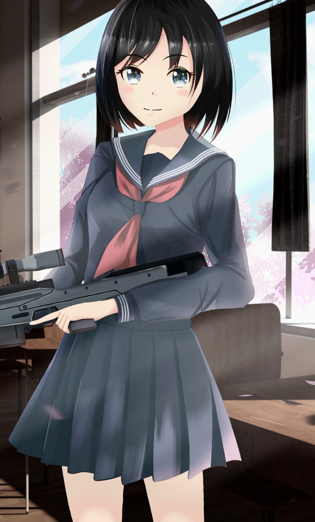 Hình nền anime girl cầm súng Full HD cho điện thoại