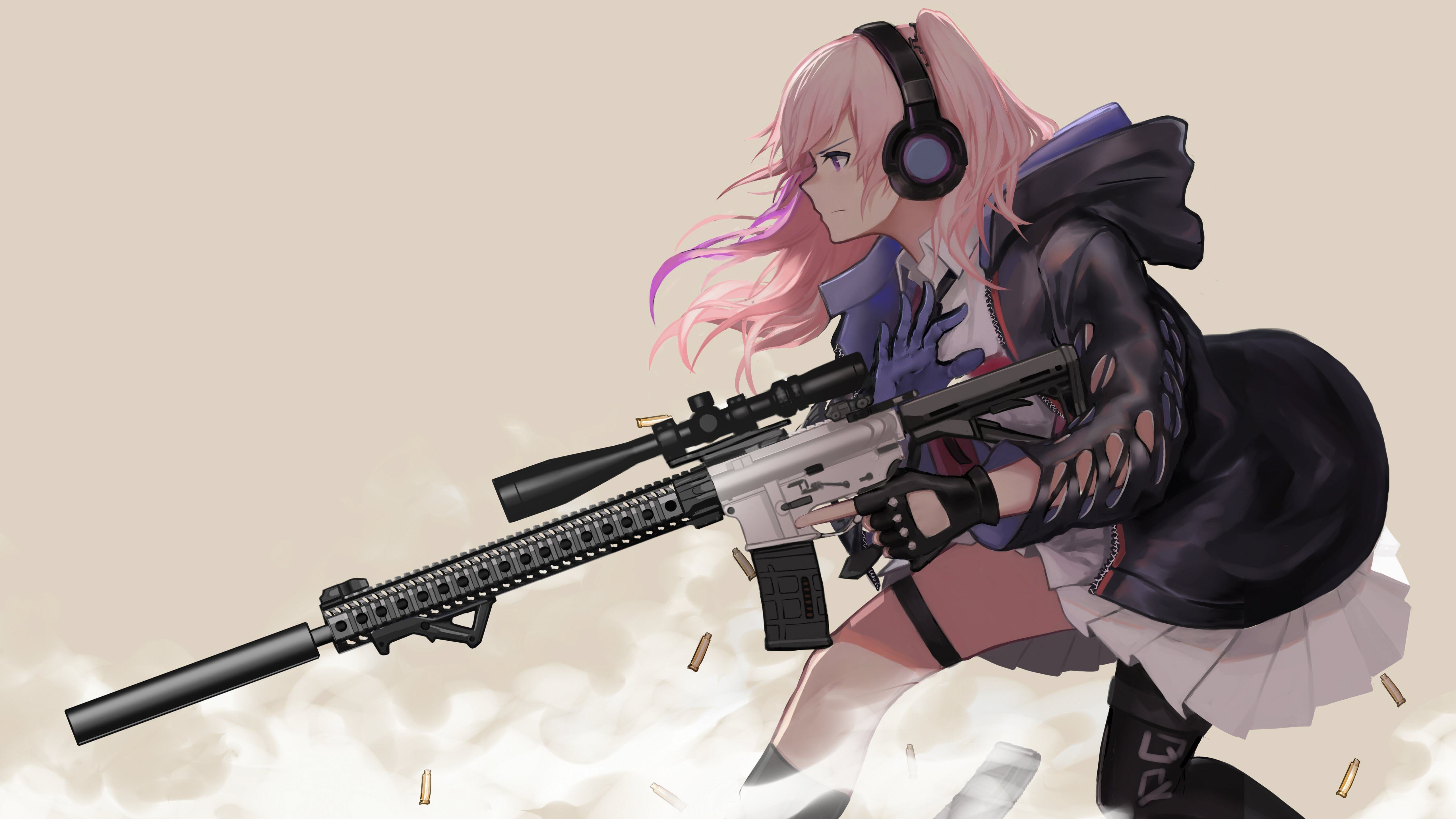 Hình nền anime girl cầm súng chất lượng cao 5K