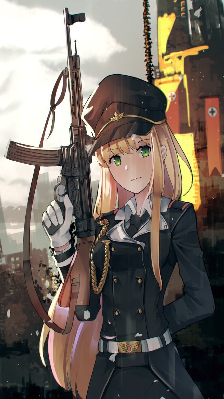 Hình nền anime girl cầm súng cho điện thoại