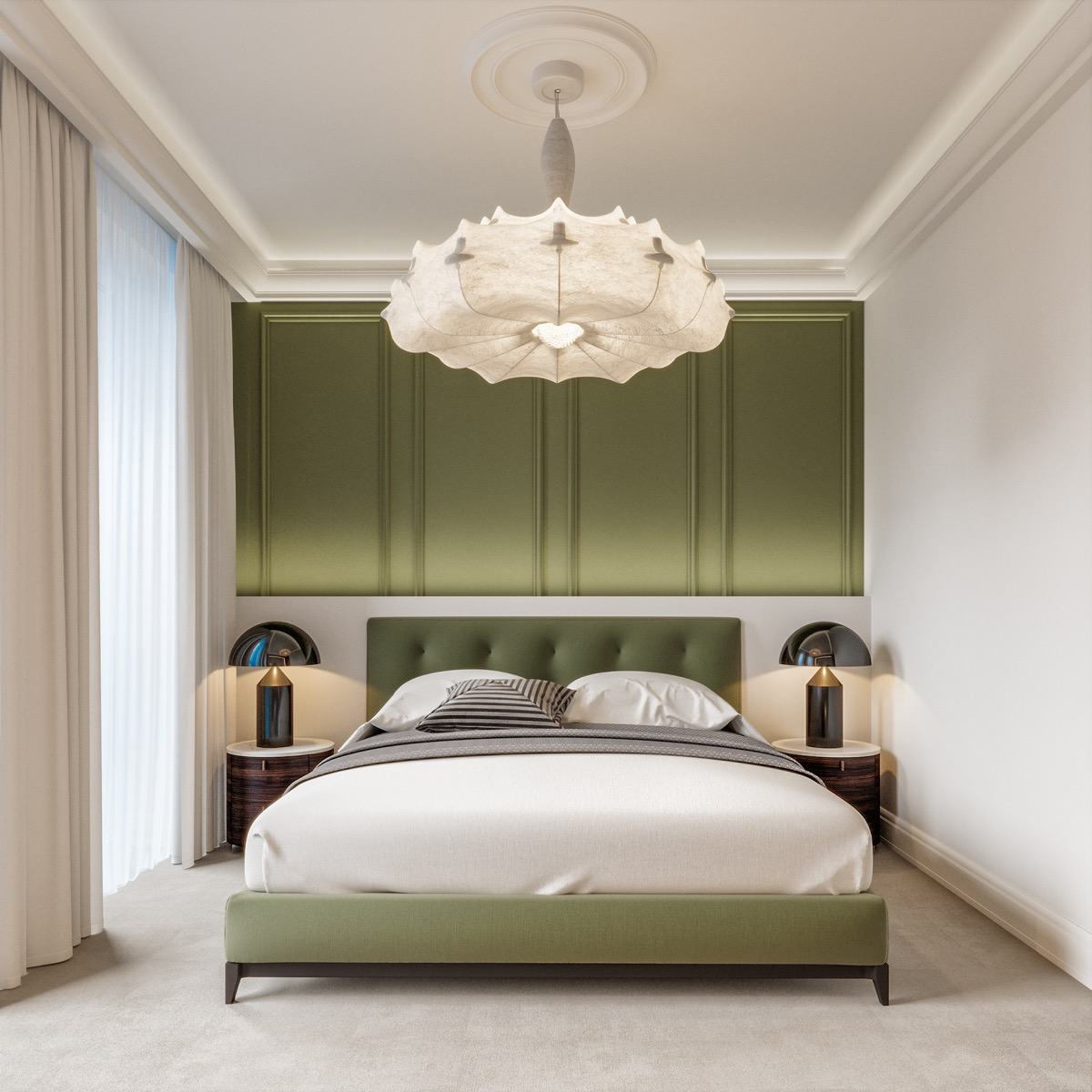 Thiết kế phòng ngủ màu xanh phong cách Đông Dương