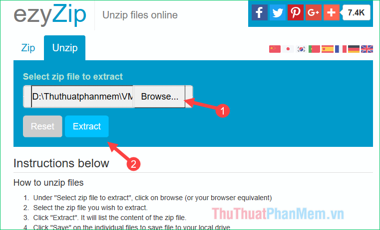Chọn nút Browse... để chọn tệp Zip trong máy tính của bạn