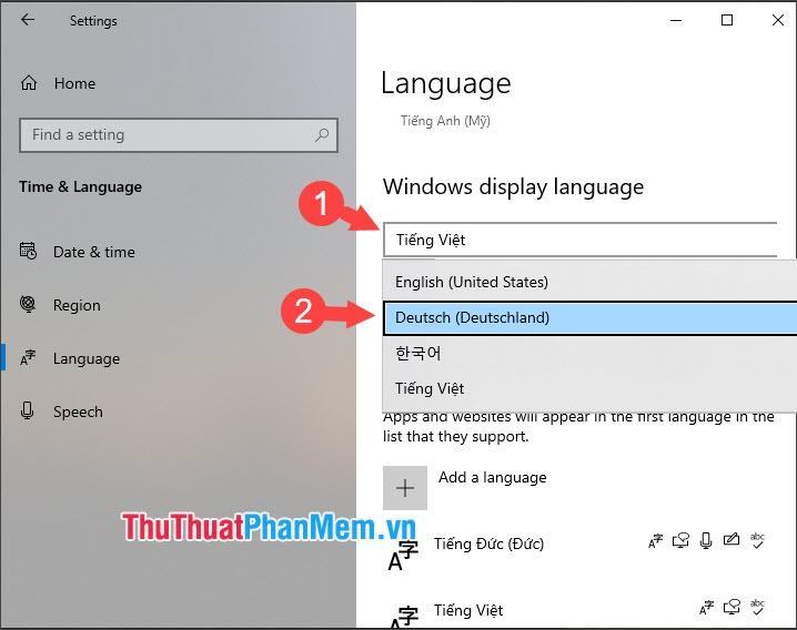 Thay đổi ngôn ngữ hiển thị của Windows thành ngôn ngữ bạn chọn