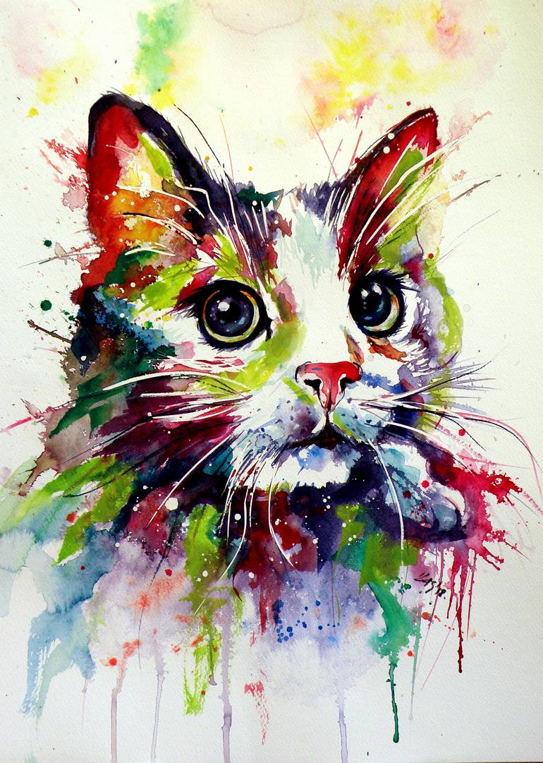 Vẽ một con mèo với màu sắc tương phản mạnh