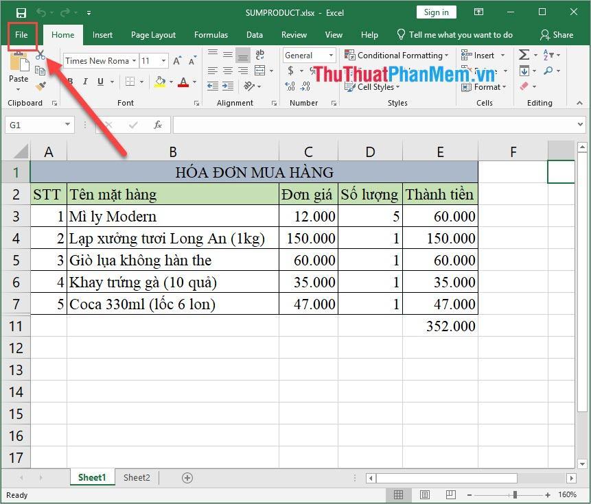 Chuyển đến Tệp trong Excel