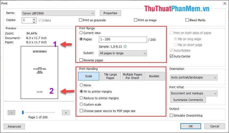 Phạm vi In và Xử lý In