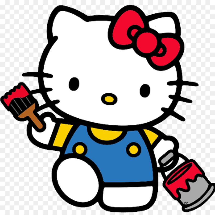Hello Kitty cầm một thùng sơn đỏ