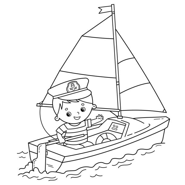 Tranh tô màu cho bé tập làm thủy thủ lái thuyền buồm