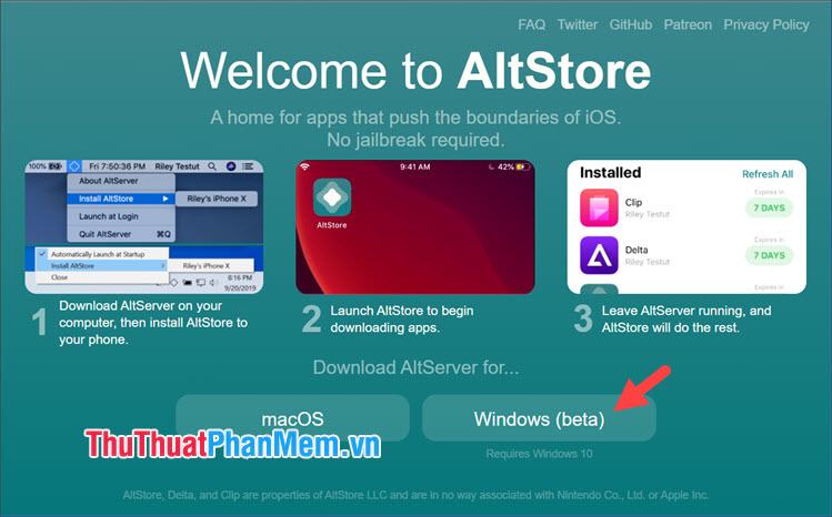 Nhấp vào Windows (beta) để tải xuống trình cài đặt