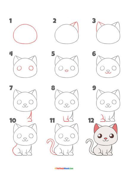 Cách vẽ một con mèo nằm đơn giản