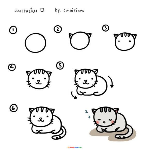 Cách vẽ một con mèo nằm đơn giản