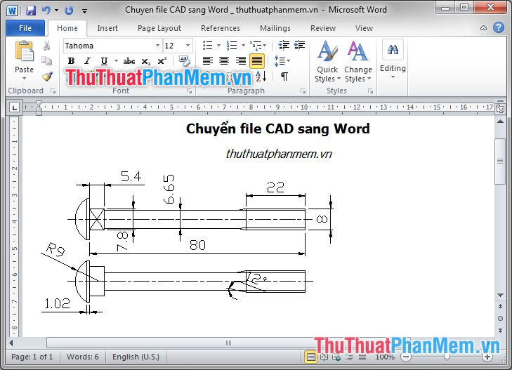 Dán vùng đã sao chép ở bên CAD vào Word