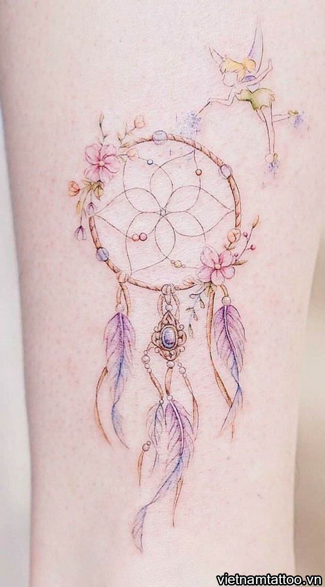 Hình dán dreamcatcher chuông gió tông hồng xqb150  miếng dán hình xăm  tatoo đẹp dành cho nam nữ kích thước12x21cm size vừa  Lazadavn