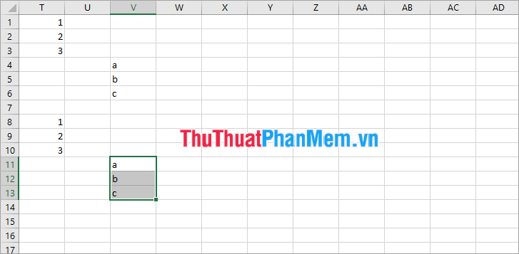 Có thể sao chép nhiều phạm vi đã chọn