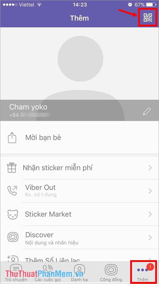 Mở viber trên điện thoại chọn More - chọn biểu tượng QR code