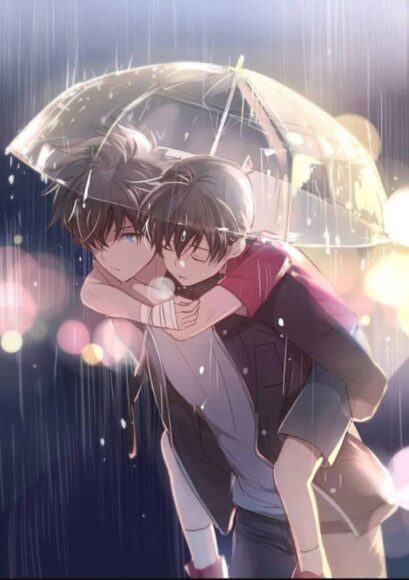 Hình nền anime đam mê dưới chiếc ô dưới mưa