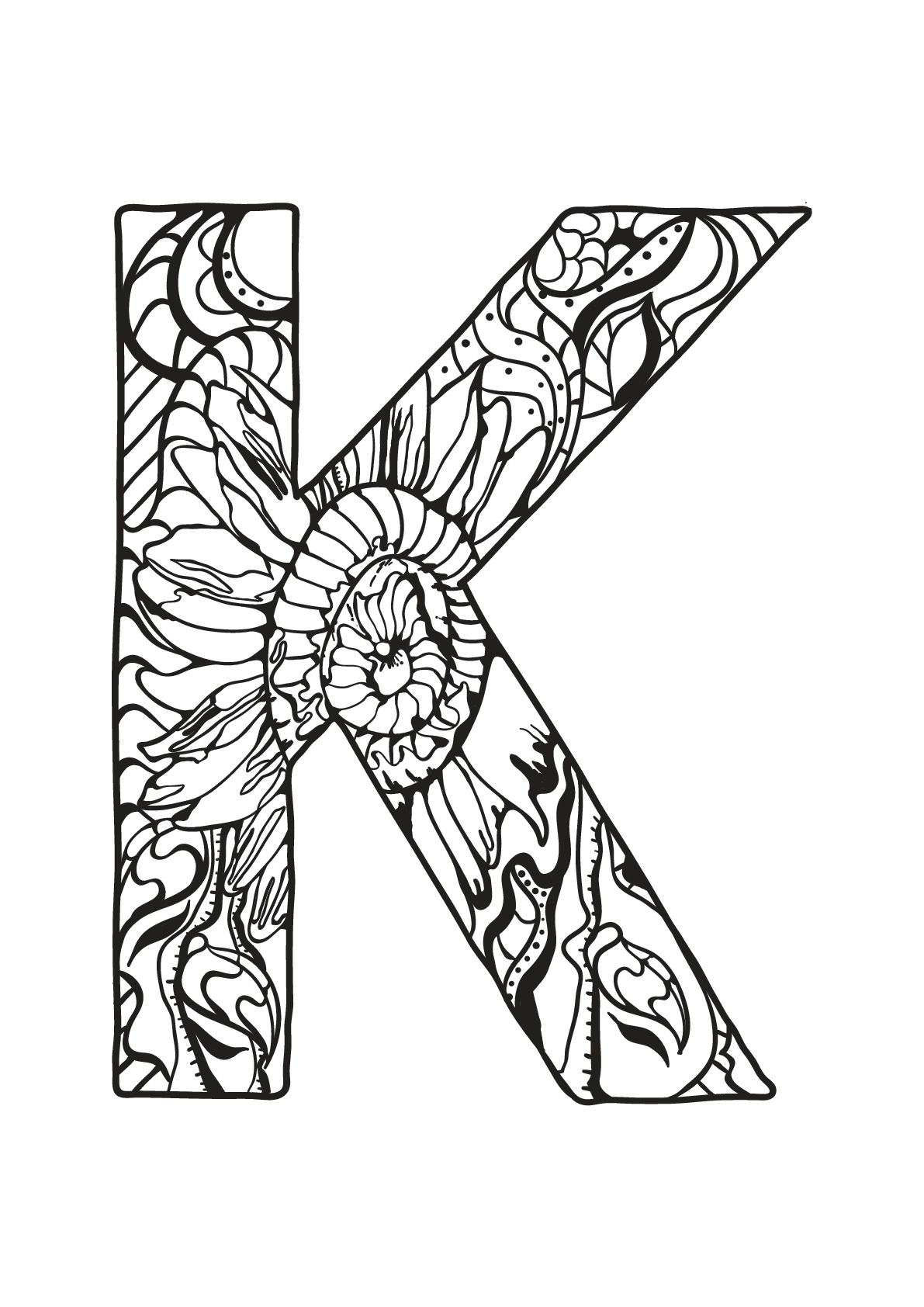 Tranh tô màu chữ K có hoa văn đẹp