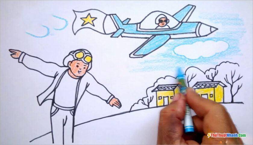 Vẽ bức tranh ước mơ làm phi công lái máy bay của em