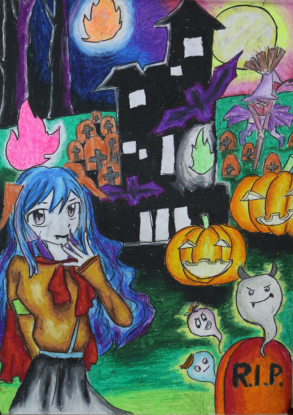 Vẽ tranh chủ đề Halloween kinh dị