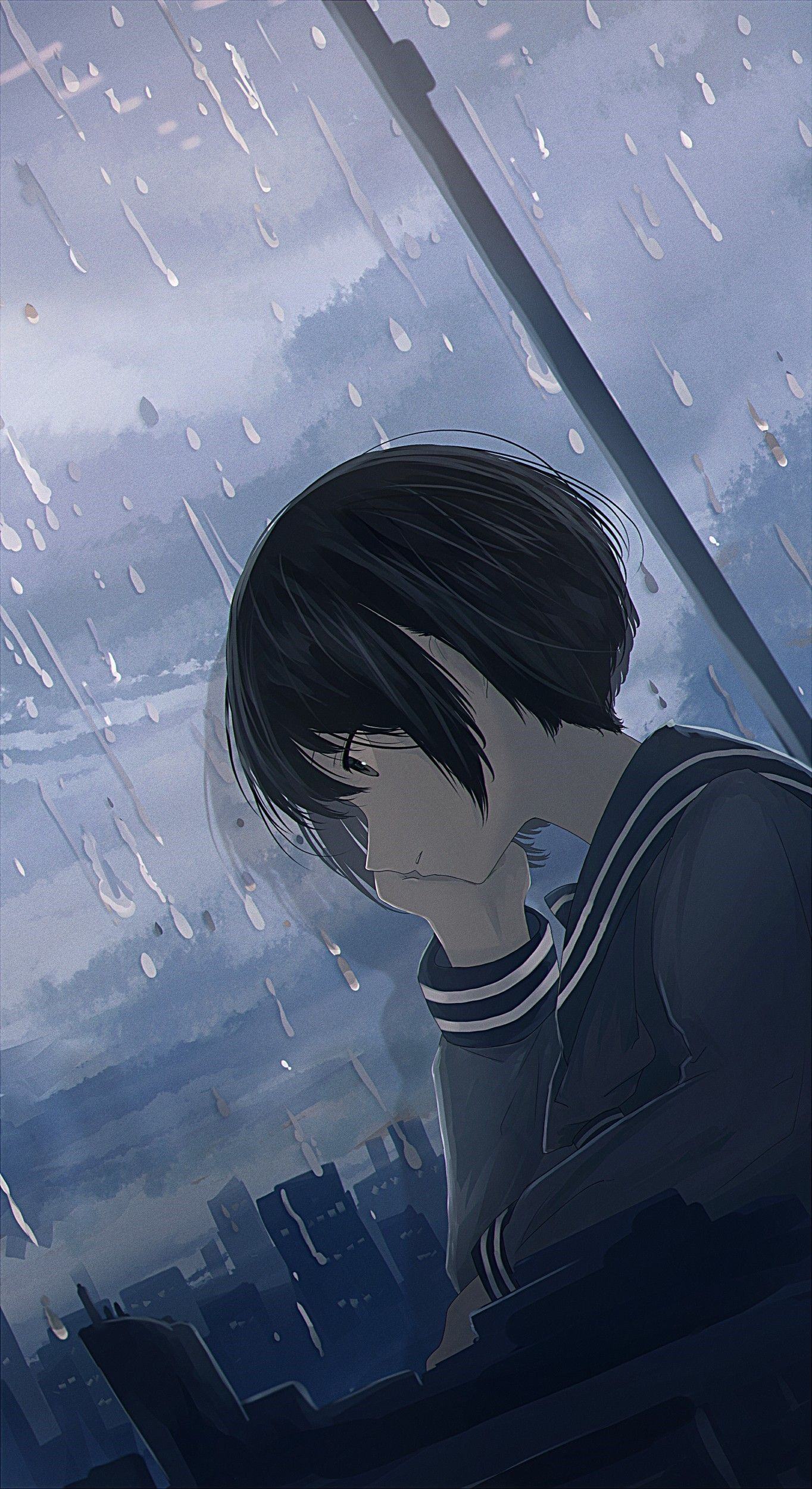 Ảnh anime cô đơn dưới mưa