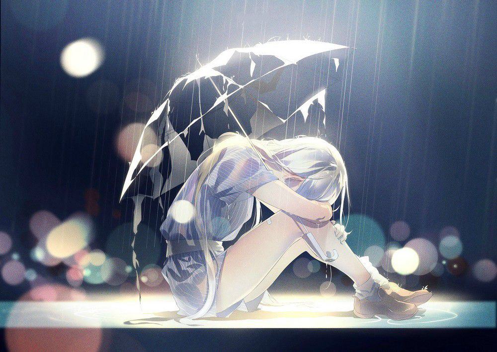 Hình ảnh anime girl khóc dưới mưa