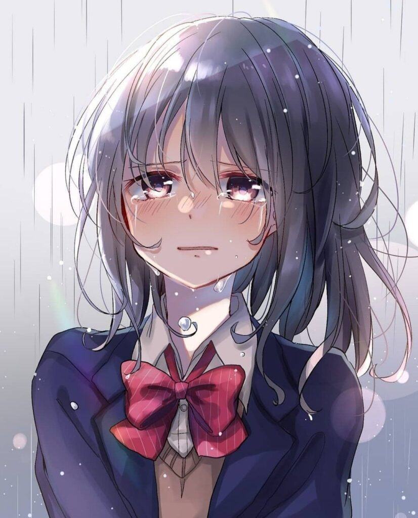 Anime cô gái khóc dưới mưa