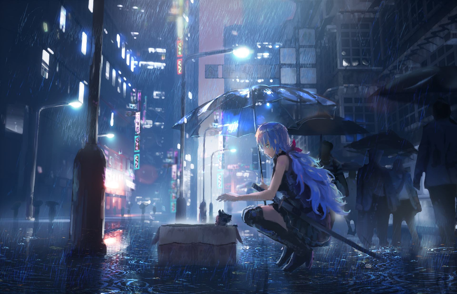 Hình nền anime cơn mưa buồn cho máy tính