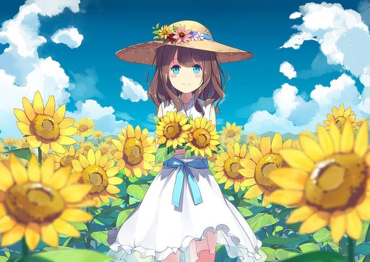 Hình ảnh anime girl và hoa hướng dương