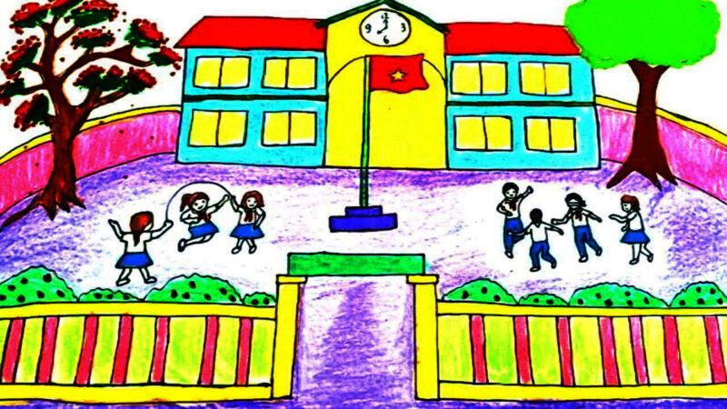 vẽ trường tiểu học đơn giản