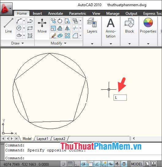 Nhập lệnh L và nhấn Enter để vẽ một đường thẳng