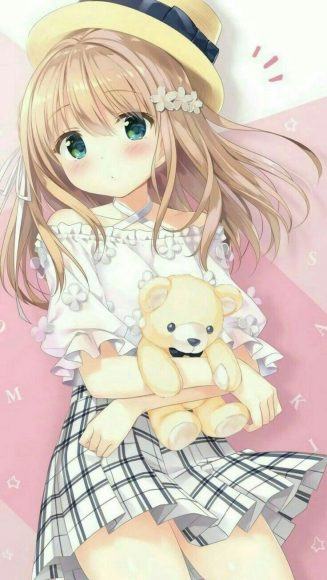 nhân vật hoạt hình dễ thương cô gái anime dễ thương và gấu bông
