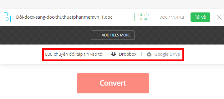 Lưu trữ tệp vào dropbox hoặc google drive