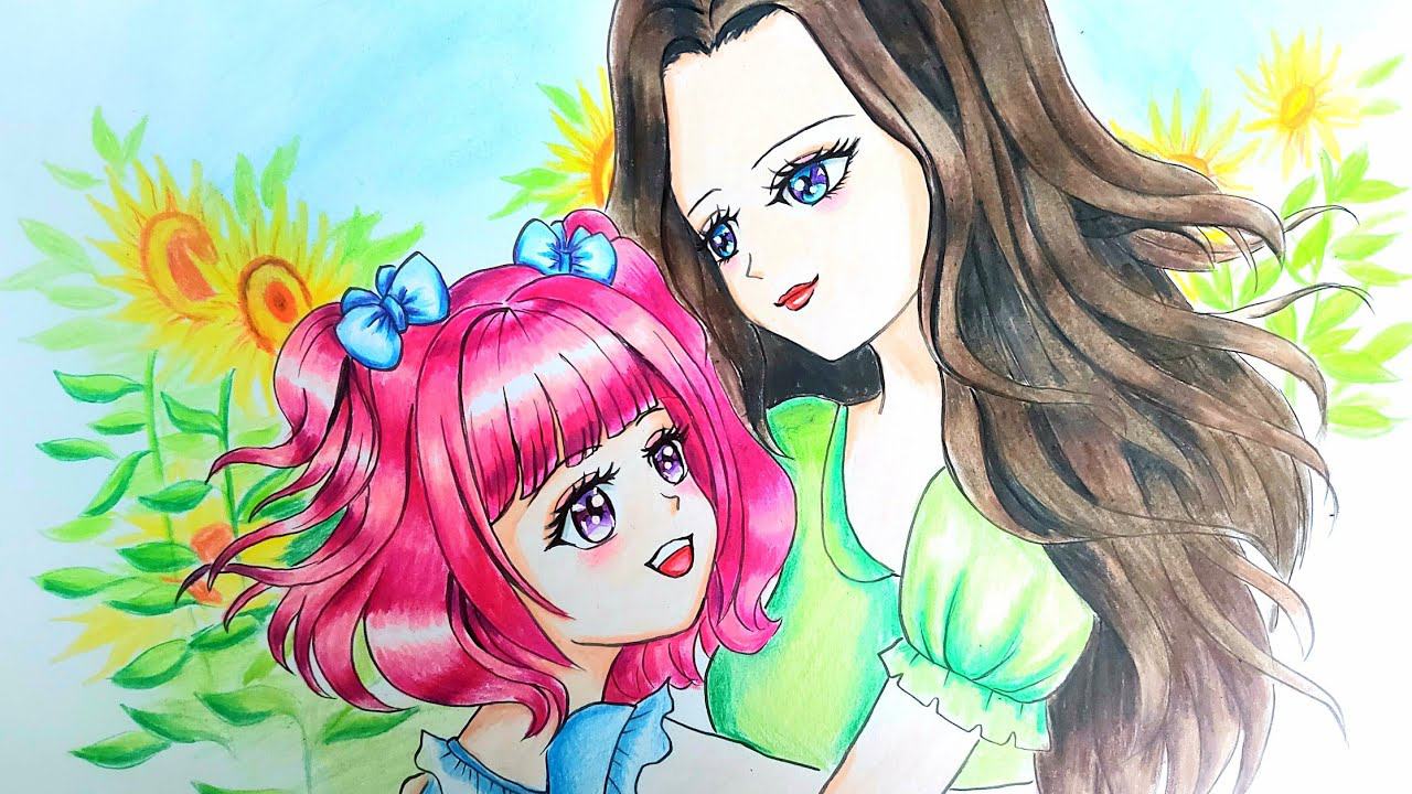 Bức vẽ đẹp của mẹ và con gái