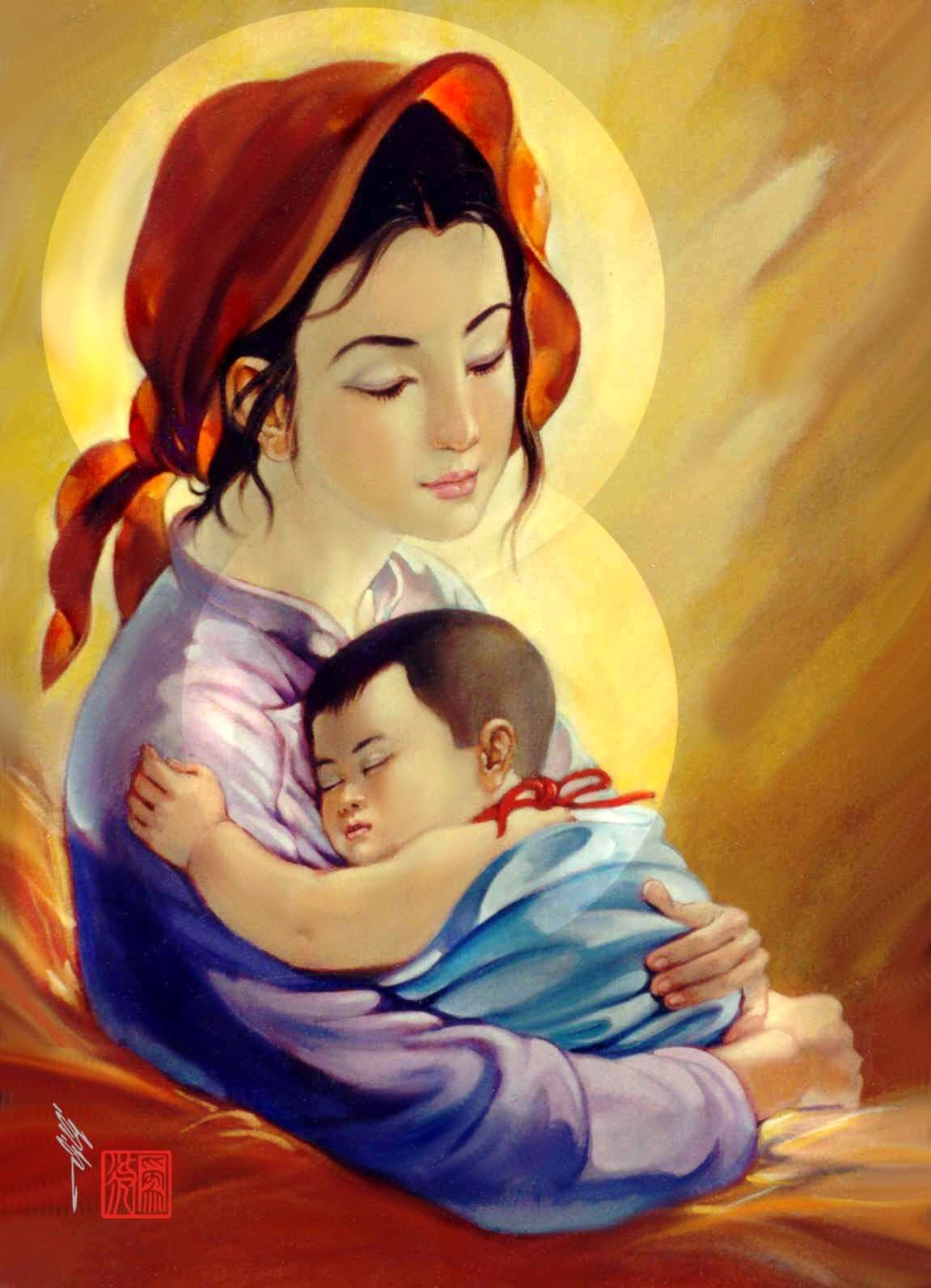 Tranh người mẹ duyên dáng và dịu dàng