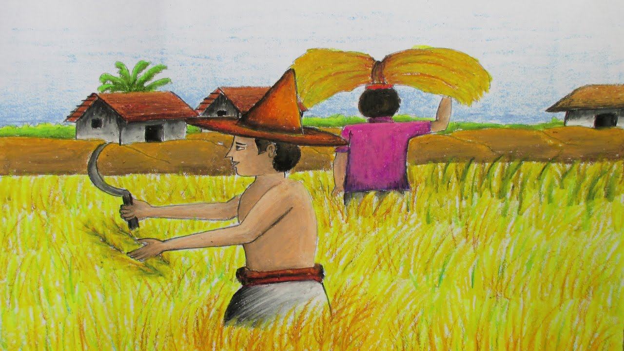 Tranh chủ đề mùa gặt lúa
