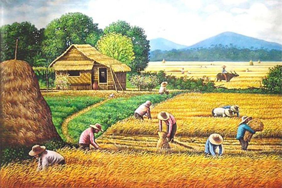 Tranh con gặt lúa